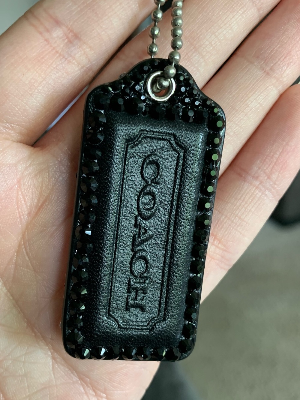 Coach Black Leather Hang Tag Keychain Charm customized with Rainbow Rhinestones - Picture 3 of 8